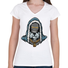 PRINTFASHION Gangster Bulldog - Női V-nyakú póló - Fehér női póló
