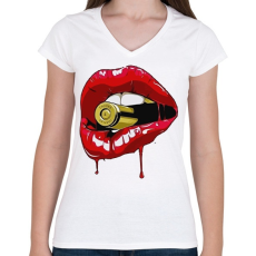 PRINTFASHION Gangster lips - Női V-nyakú póló - Fehér