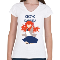 PRINTFASHION Gekkan shoujo nozaki-kun - Chiyo Sakura - Női V-nyakú póló - Fehér