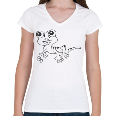 PRINTFASHION Gekkó - Női V-nyakú póló - Fehér