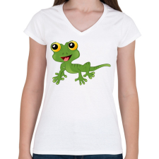 PRINTFASHION Gekkó - Női V-nyakú póló - Fehér női póló