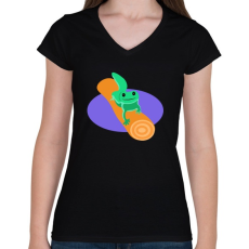 PRINTFASHION gekkó - Női V-nyakú póló - Fekete