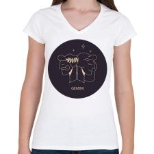 PRINTFASHION Gemini - Ikrek - Női V-nyakú póló - Fehér női póló