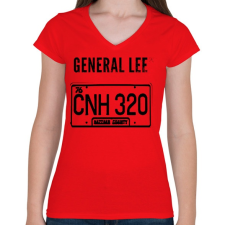 PRINTFASHION GENERAL LEE - Női V-nyakú póló - Piros női póló