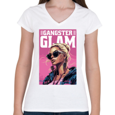 PRINTFASHION Gengszter glam - Női V-nyakú póló - Fehér női póló