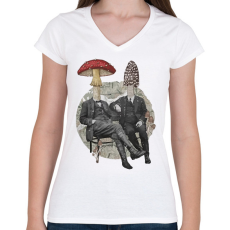 PRINTFASHION Gentleman mushrooms - Női V-nyakú póló - Fehér