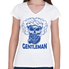 PRINTFASHION Gentleman - Szakállas koponya - Női V-nyakú póló - Fehér női póló
