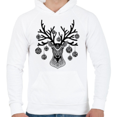 PRINTFASHION Geometrikus karácsonyi rénszarvas - Férfi kapucnis pulóver - Fehér