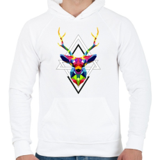 PRINTFASHION Geometrikus Szarvas - Férfi kapucnis pulóver - Fehér