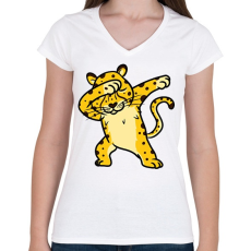 PRINTFASHION Gepárd dab. - Női V-nyakú póló - Fehér