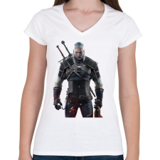 PRINTFASHION Geralt - Női V-nyakú póló - Fehér női póló
