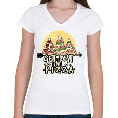 PRINTFASHION Get lost in pizza - Női V-nyakú póló - Fehér