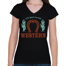 PRINTFASHION Get western - Női V-nyakú póló - Fekete női póló