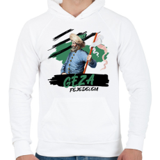 PRINTFASHION Géza fejedelem - Férfi kapucnis pulóver - Fehér