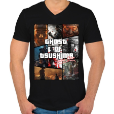 PRINTFASHION Ghost of Tsushima montázs - Férfi V-nyakú póló - Fekete férfi póló