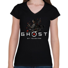 PRINTFASHION Ghost of Tsushima - Női V-nyakú póló - Fekete női póló