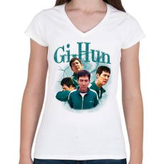 PRINTFASHION Gi-Hun - Squid Game 2 - Női V-nyakú póló - Fehér