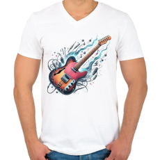 PRINTFASHION gitár - Férfi V-nyakú póló - Fehér