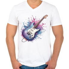 PRINTFASHION gitár - Férfi V-nyakú póló - Fehér