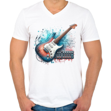 PRINTFASHION gitár - Férfi V-nyakú póló - Fehér férfi póló