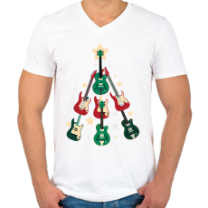 PRINTFASHION Gitár karácsonyfa - Férfi V-nyakú póló - Fehér