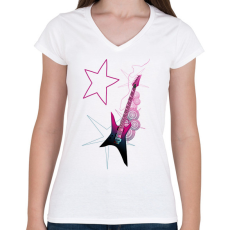 PRINTFASHION Gitár  - Női V-nyakú póló - Fehér