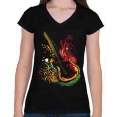PRINTFASHION Gitár - Női V-nyakú póló - Fekete