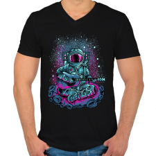 PRINTFASHION Gitáros asztronauta - Férfi V-nyakú póló - Fekete férfi póló