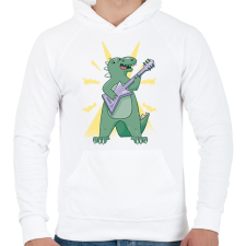 PRINTFASHION Gitáros dínó - Férfi kapucnis pulóver - Fehér férfi pulóver, kardigán