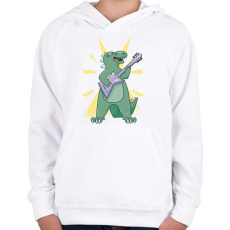 PRINTFASHION Gitáros dínó - Gyerek kapucnis pulóver - Fehér