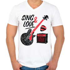 PRINTFASHION Gitáros énekes - Férfi V-nyakú póló - Fehér férfi póló