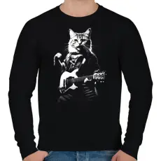 PRINTFASHION Gitáros macska - Férfi pulóver - Fekete
