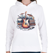 PRINTFASHION gitáros - Női kapucnis pulóver - Fehér női pulóver, kardigán