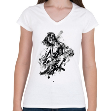 PRINTFASHION Gitáros rocker - Női V-nyakú póló - Fehér női póló