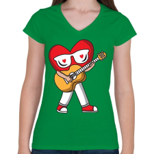 PRINTFASHION Gitáros szív - Női V-nyakú póló - Zöld női póló