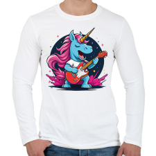 PRINTFASHION Gitáros unikornis - Férfi hosszú ujjú póló - Fehér férfi póló