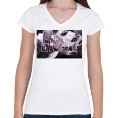 PRINTFASHION Gizda - Női V-nyakú póló - Fehér