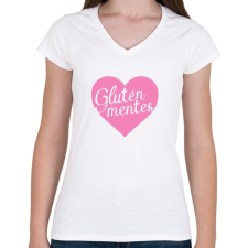PRINTFASHION gluten-free-love-pink - Női V-nyakú póló - Fehér női póló