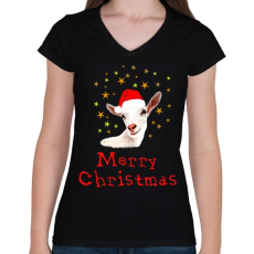 PRINTFASHION goat christmas - Női V-nyakú póló - Fekete