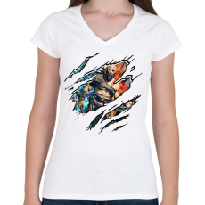 PRINTFASHION God Of War - Női V-nyakú póló - Fehér