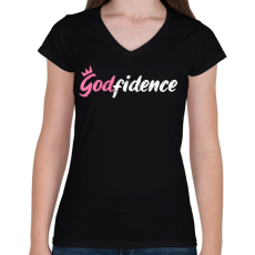 PRINTFASHION Godfidence - Női V-nyakú póló - Fekete