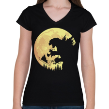PRINTFASHION Godzilla XSmash - Női V-nyakú póló - Fekete női póló