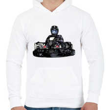 PRINTFASHION Gokart  - Férfi kapucnis pulóver - Fehér férfi pulóver, kardigán