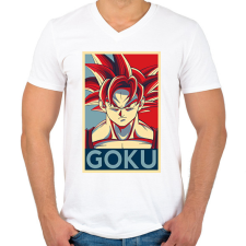 PRINTFASHION Goku - Férfi V-nyakú póló - Fehér férfi póló