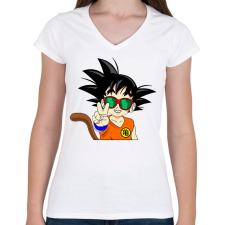 PRINTFASHION Goku szemüvegben  - Női V-nyakú póló - Fehér női póló