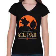 PRINTFASHION GOKU / VEGETA - Női V-nyakú póló - Fekete női póló