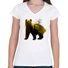 PRINTFASHION golden bear - Női V-nyakú póló - Fehér