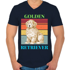 PRINTFASHION Golden Retriever - Férfi V-nyakú póló - Sötétkék férfi póló