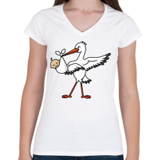 PRINTFASHION Gólya hozta Gyermek! - Női V-nyakú póló - Fehér