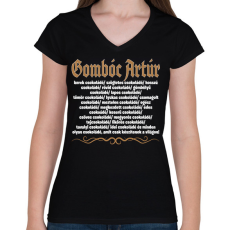 PRINTFASHION Gombóc Artúr és a világ összes csokoládéja - Női V-nyakú póló - Fekete